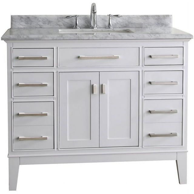 Danny 42" White Solid Wood Bathroom Vanity with Marble Top