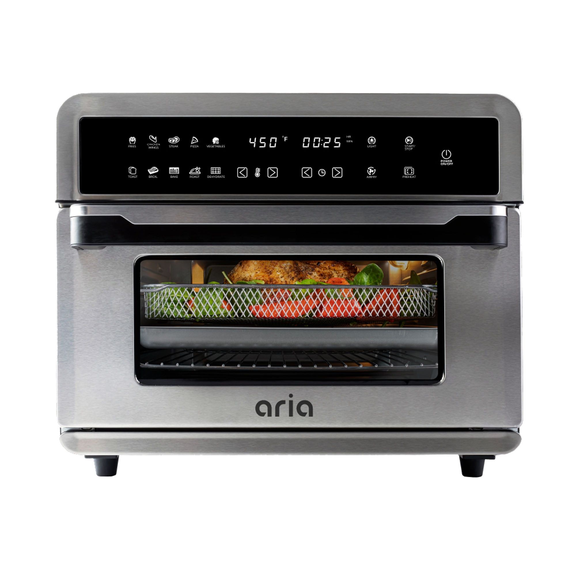 Brushed Stainless Steel 30 Qt Air Fryer Toaster Oven with Rotisserie