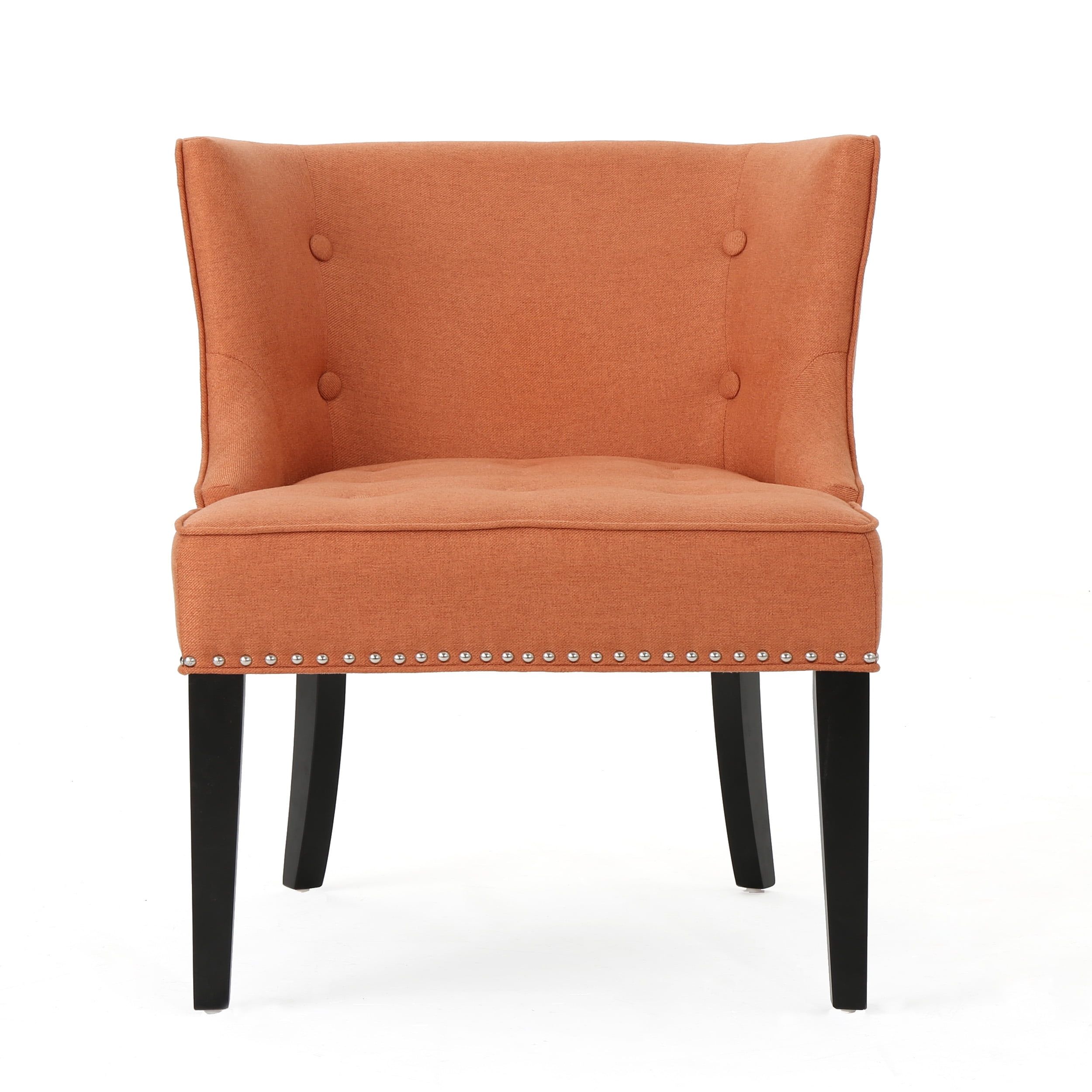 Handcrafted Orange Floral Accent Chair with Nailhead Accents