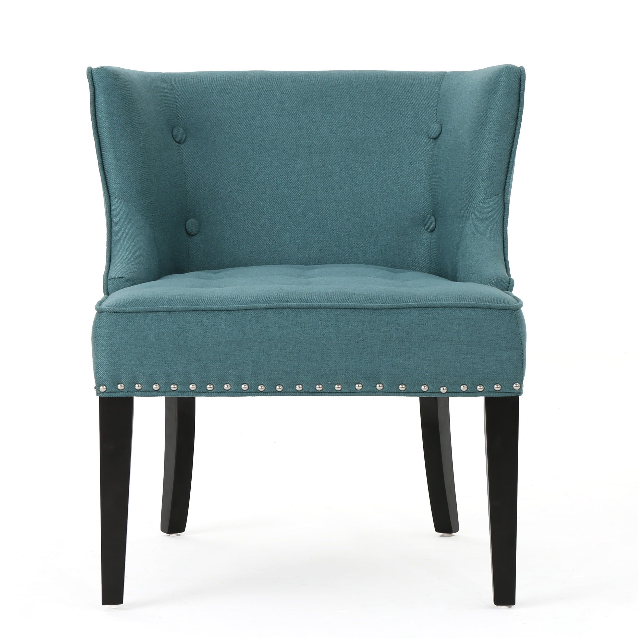 Elegant Dark Teal Handcrafted Wood Accent Chair with Nailhead Trim