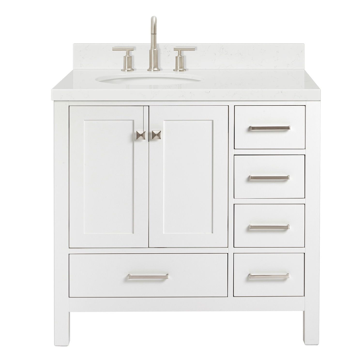 Cambridge 36" White Wood Freestanding Single Basin Vanity Set with Quartz Top