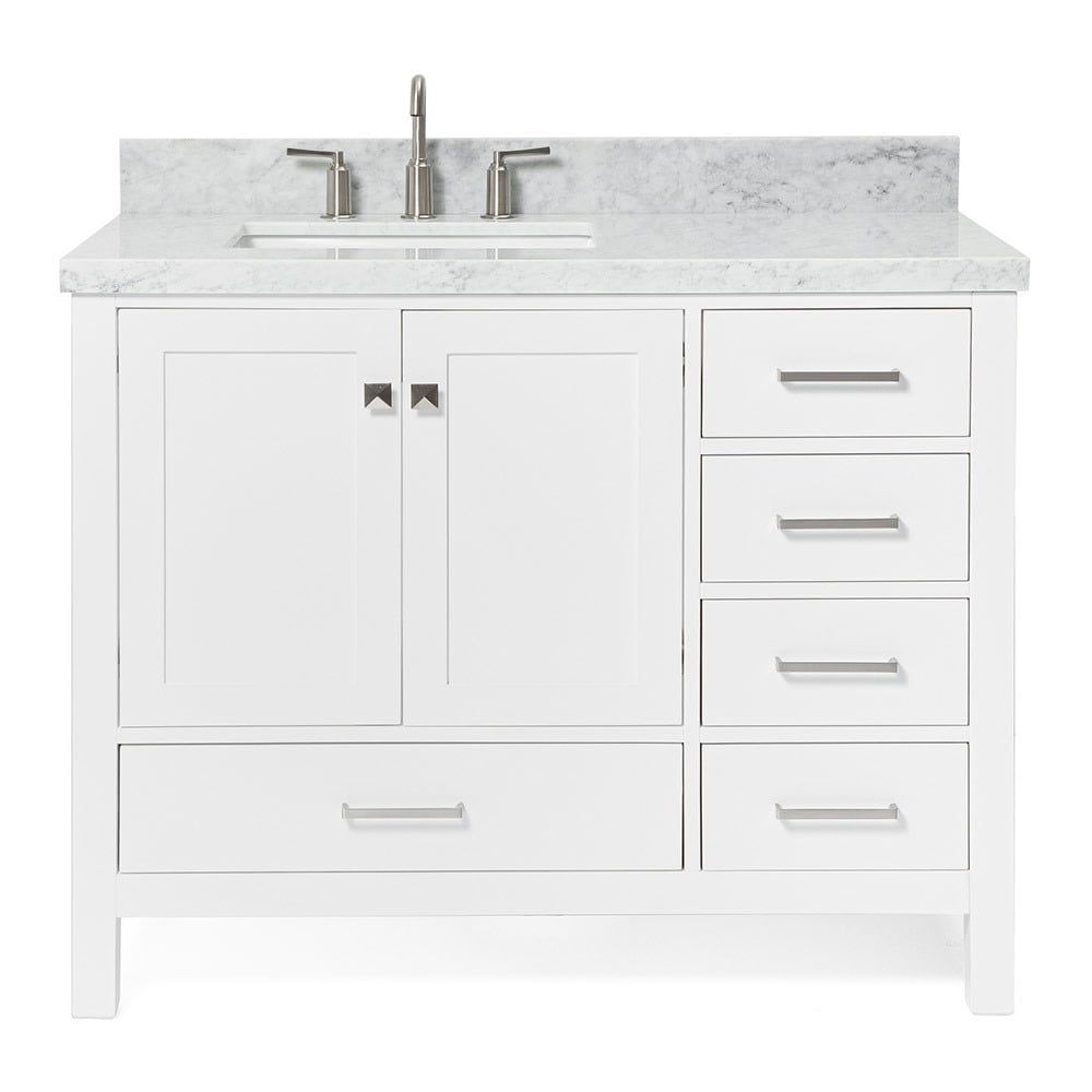 Cambridge 43" White Marble Top Vanity with Nickel Hardware