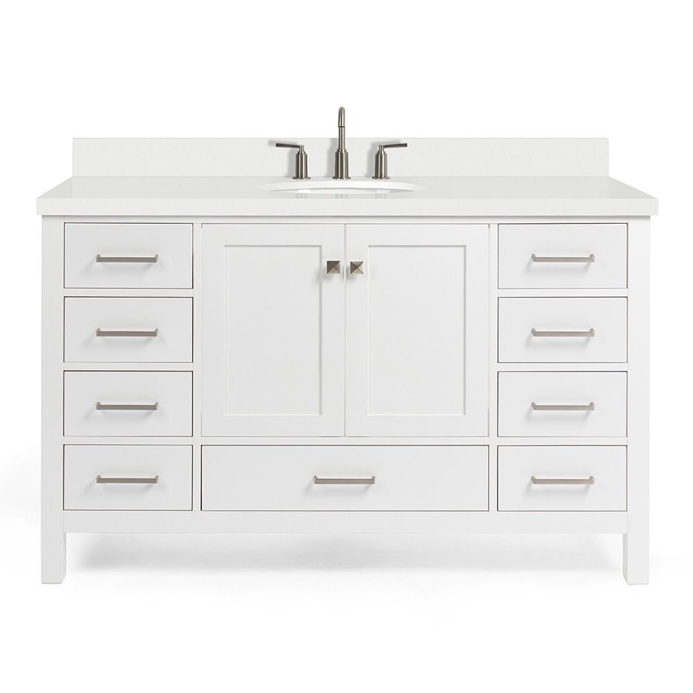 Cambridge 55" White Hardwood Single Basin Vanity with Quartz Top