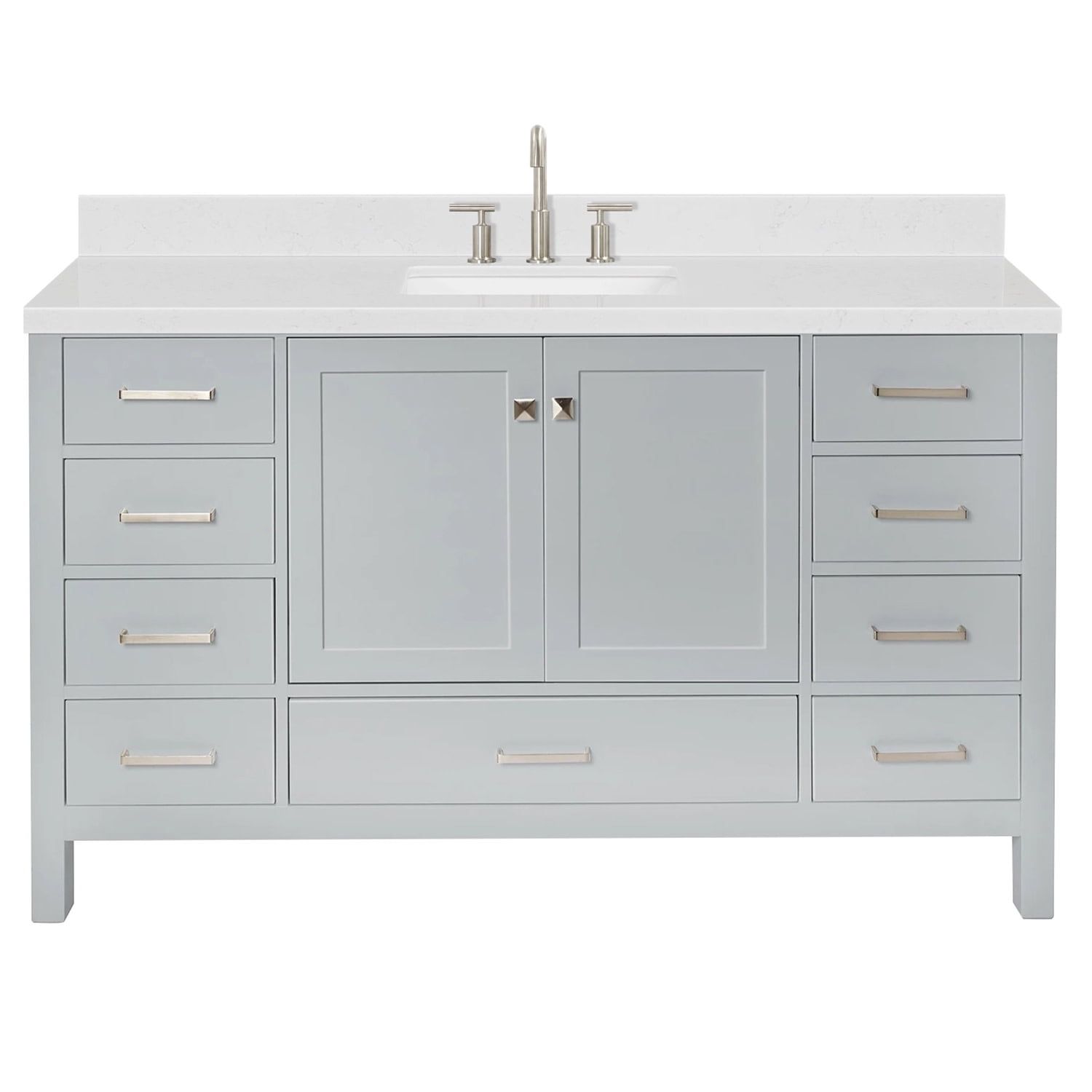 Cambridge 60" Grey Hardwood Freestanding Single Basin Vanity with Quartz Top