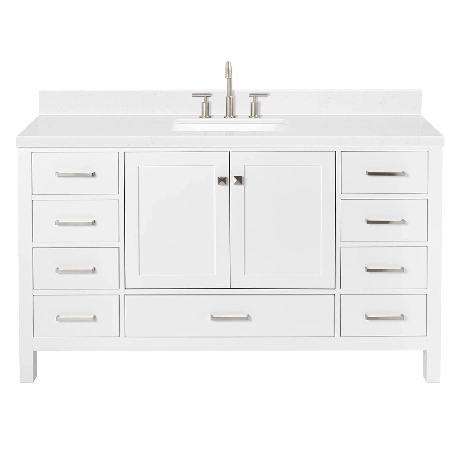 Cambridge 60" White Hardwood Single Basin Vanity with Quartz Top