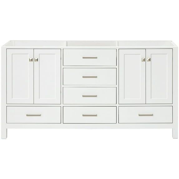 Cambridge 66" White Double Freestanding Vanity Cabinet with Brushed Nickel Hardware