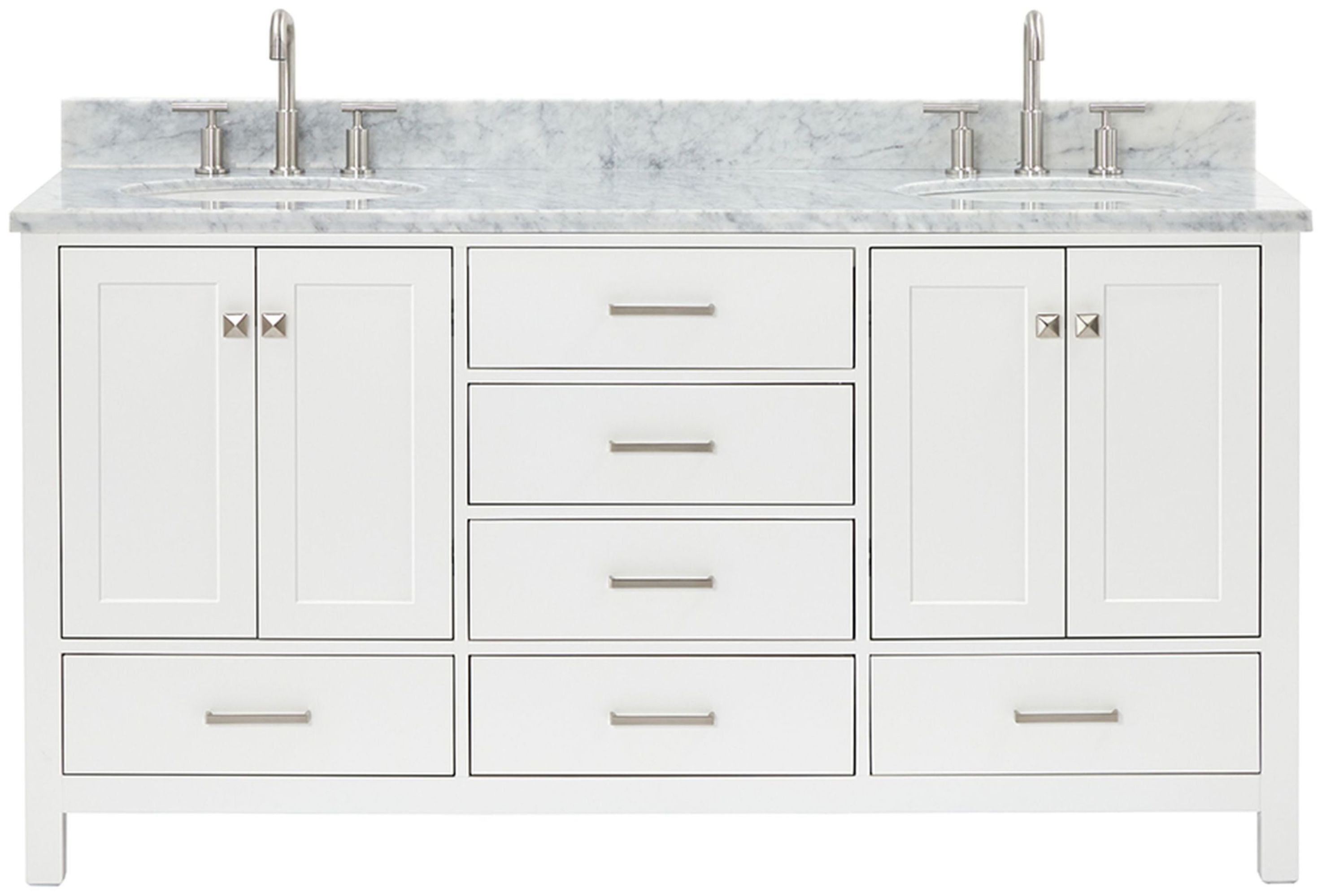 White Marble Top Freestanding Double Vanity with Oval Basins