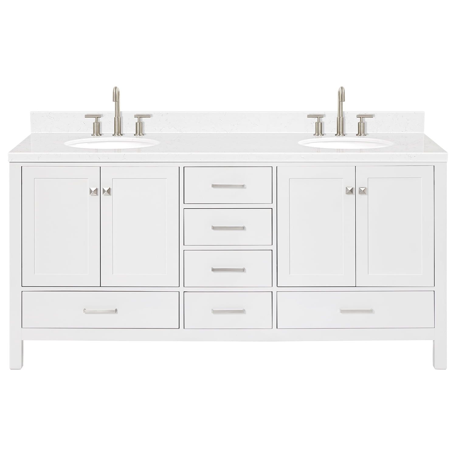 Cambridge 72" White Wood Double Sink Vanity with Quartz Top