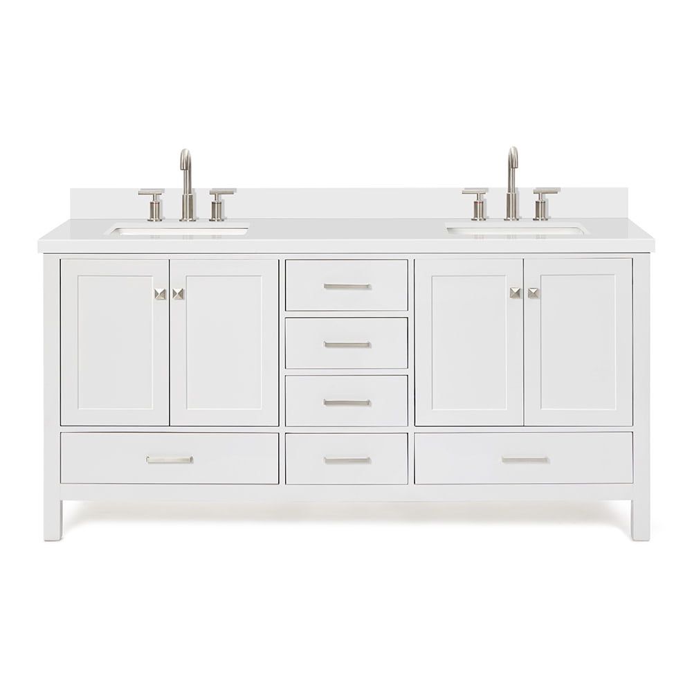 Cambridge 73" White Double Sink Vanity with Quartz Top