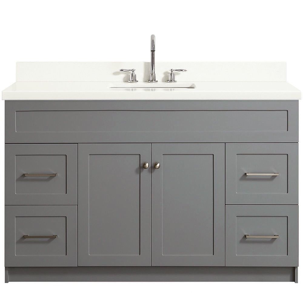 Gray 55" Freestanding Single Basin Vanity with Quartz Countertop