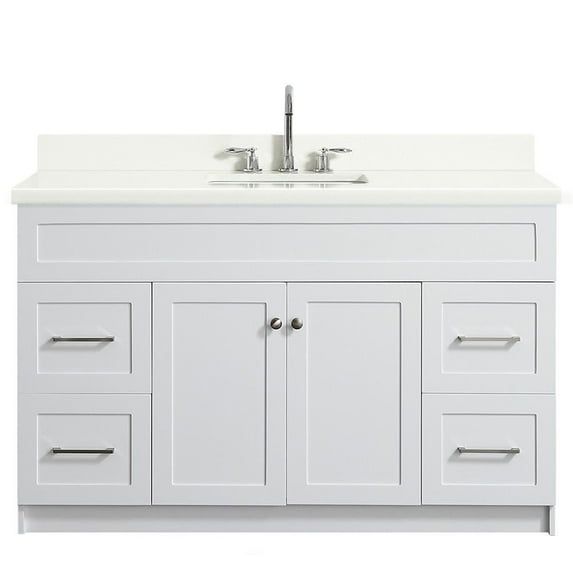 Hamlet 55" White Quartz Freestanding Single Sink Vanity