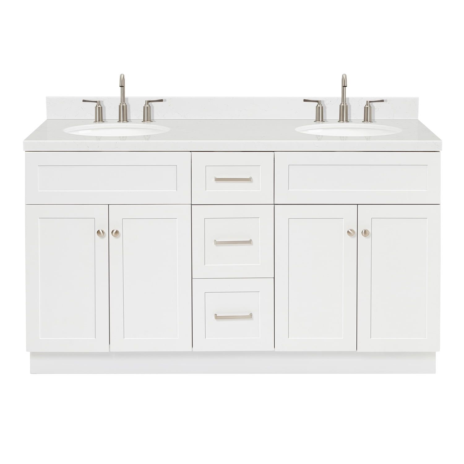 Hamlet 60" White Freestanding Double Basin Vanity with Quartz Top