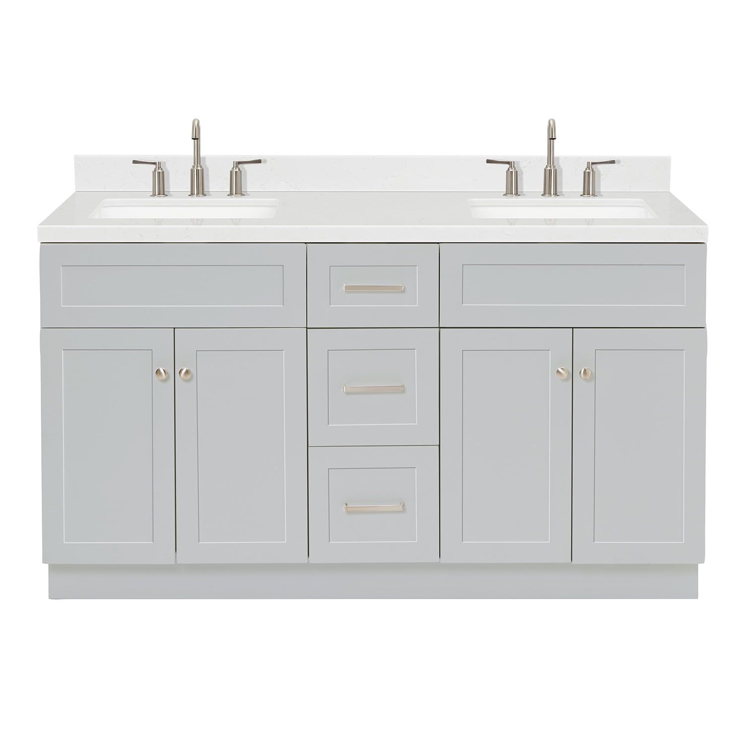 Gray 60" Freestanding Double Basin Vanity with Quartz Top