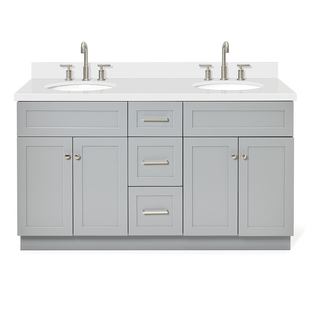 Hamlet 61" Grey Double Basin Vanity with White Quartz Top