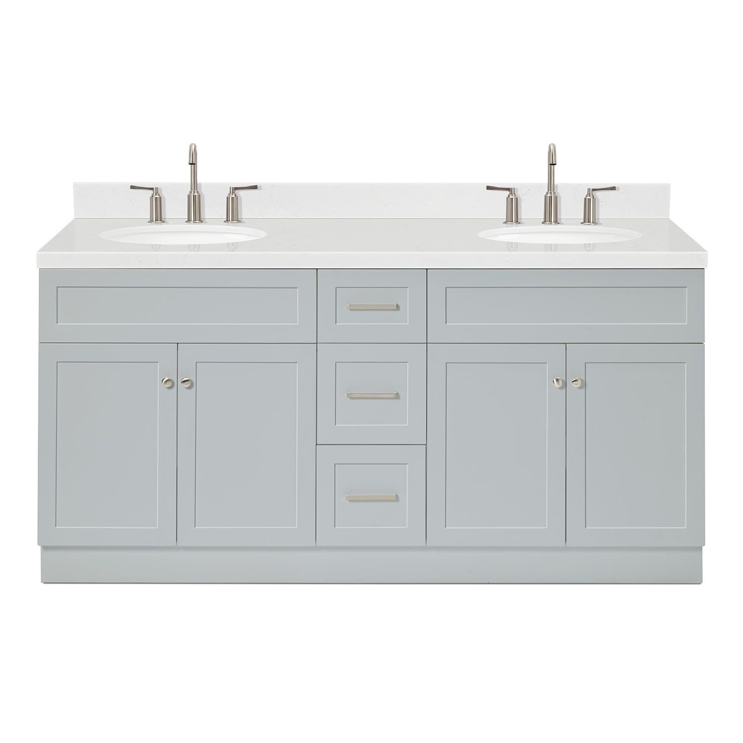 Gray Double Basin Freestanding Vanity with Quartz Top