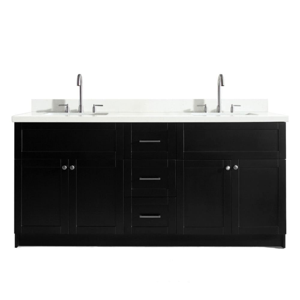 Hamlet 73" Black Wood Double Vanity with Quartz Top