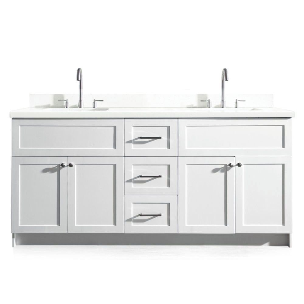 Hamlet 73" White Freestanding Double Vanity with Quartz Top