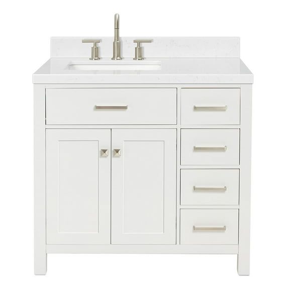 White Hardwood Single Vanity with Carrara Quartz Top