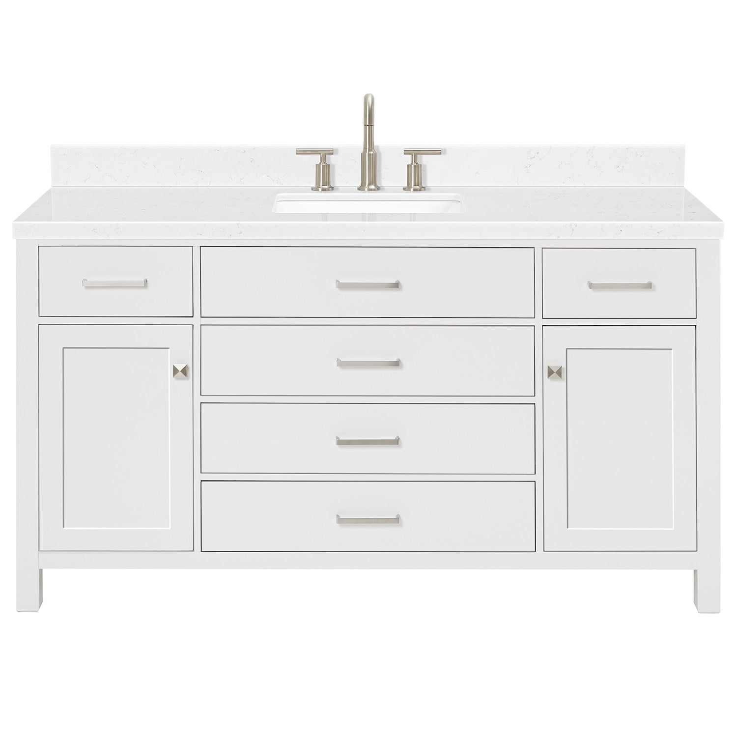 White Hardwood Freestanding Single Vanity with Carrara Quartz Top
