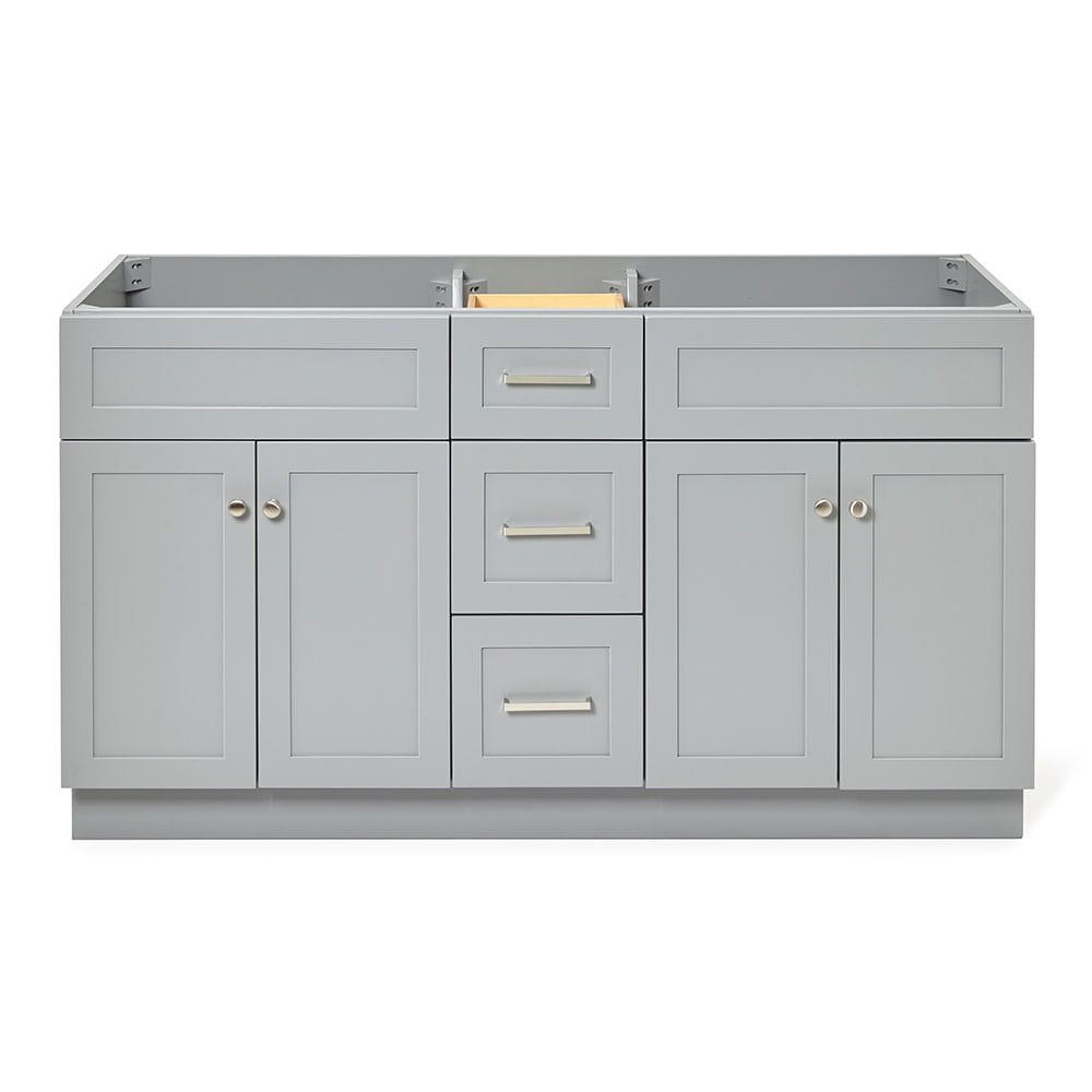 Hamlet 60" Gray Double Freestanding Vanity Cabinet with Nickel Hardware