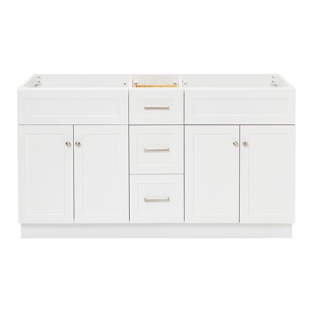 White Double Freestanding Bathroom Vanity Base with Nickel Hardware