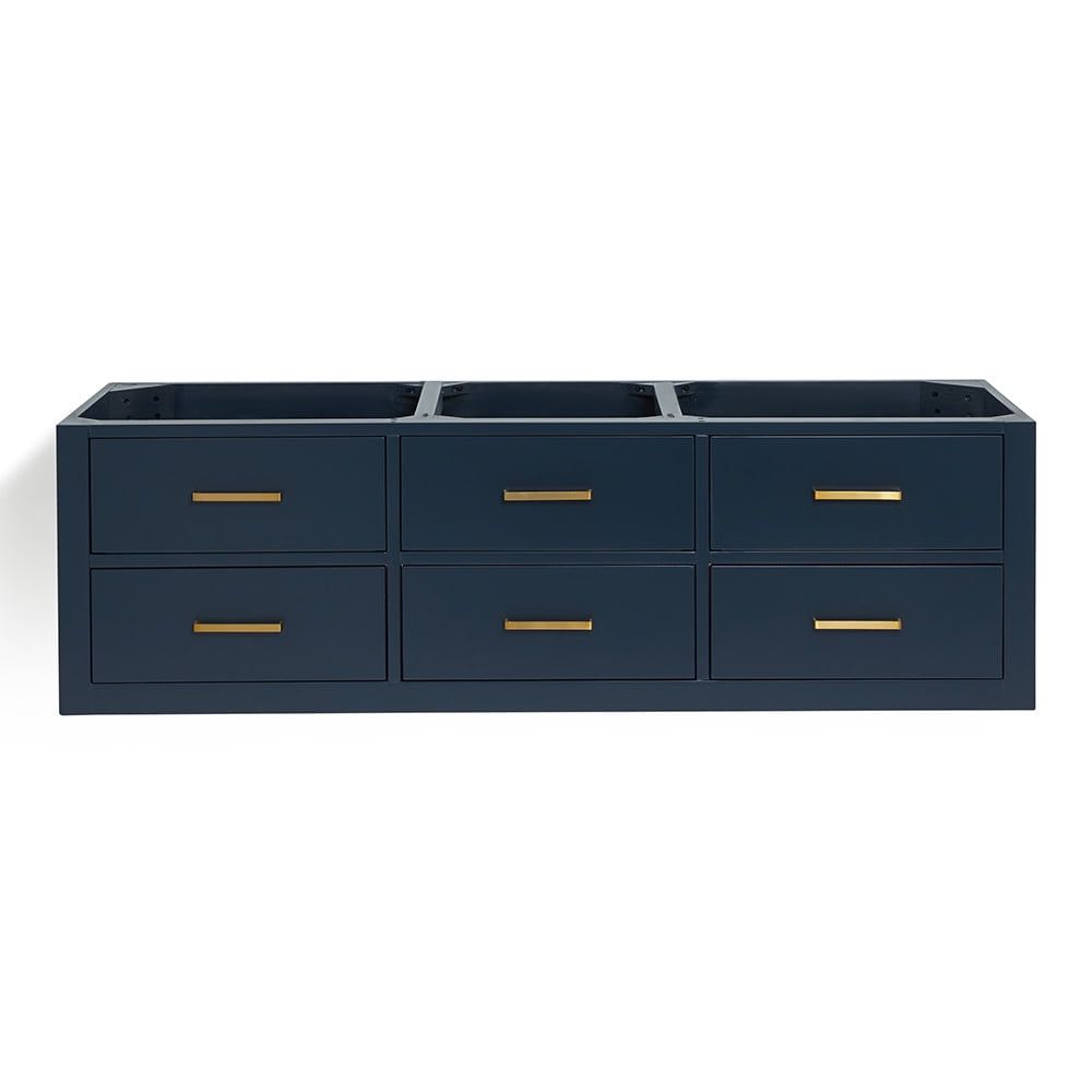 Midnight Blue 60'' Double Wall-Mounted Bathroom Vanity with Brass Handles