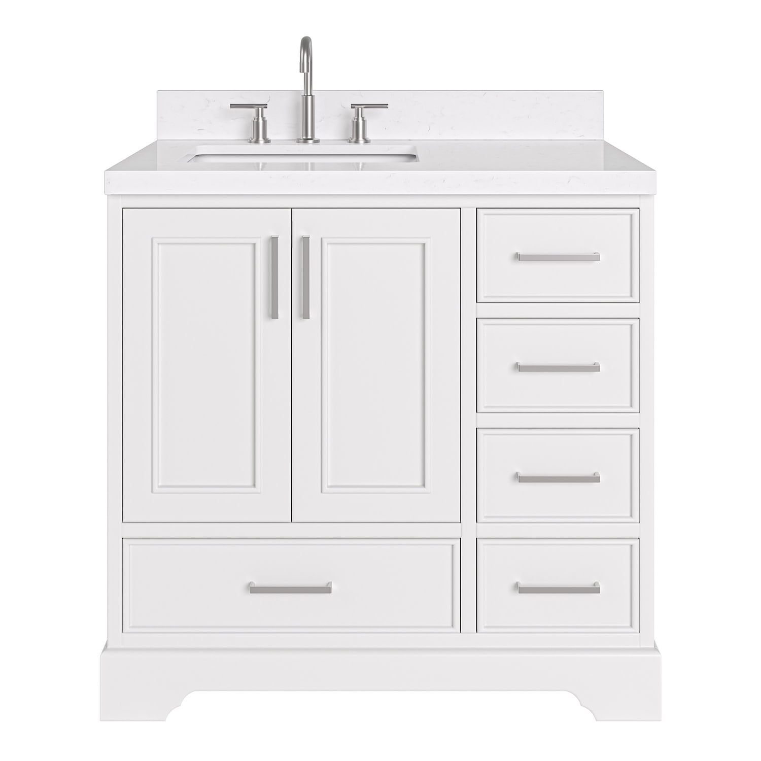 Stafford 36" White Solid Wood Freestanding Single Sink Vanity with Quartz Top