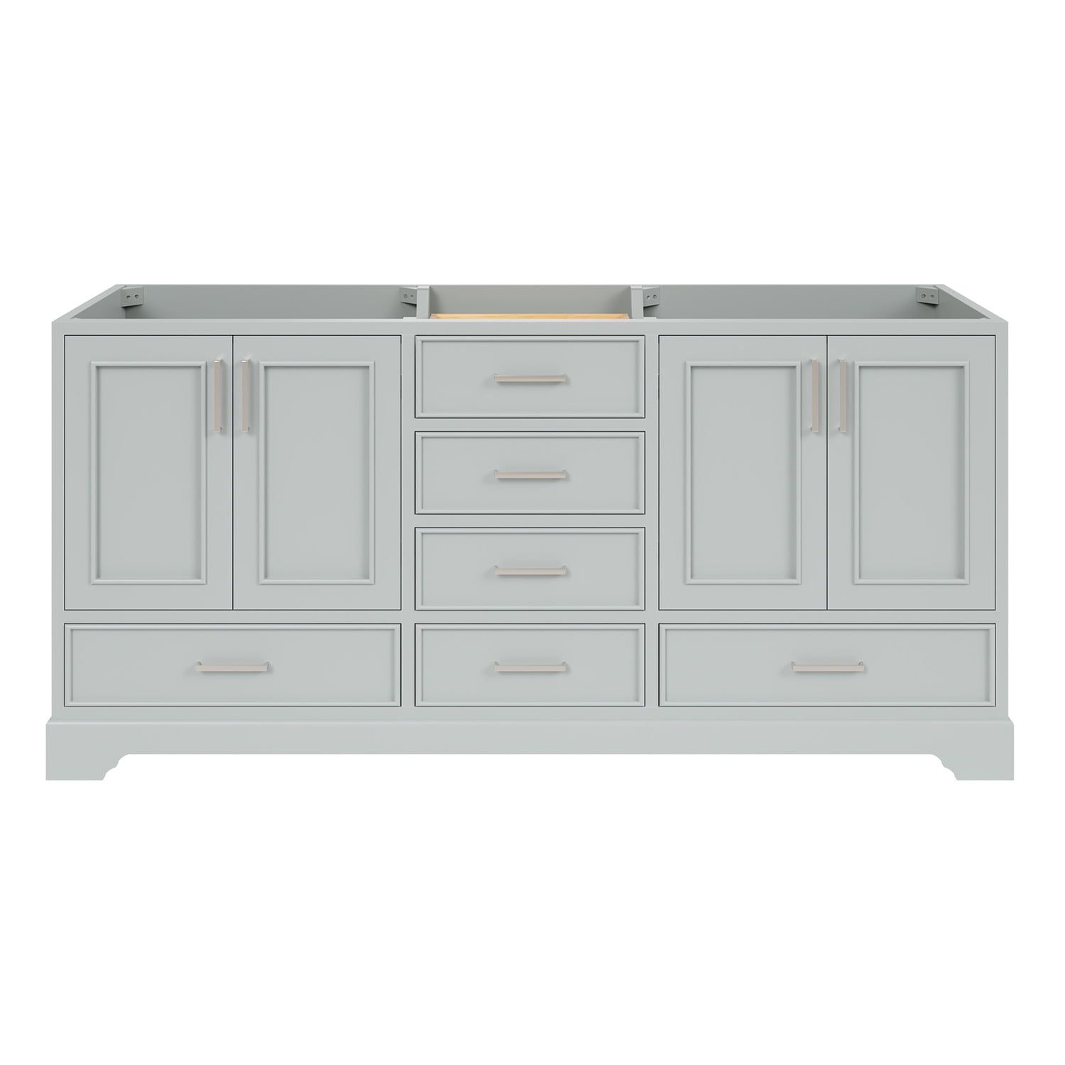 Stafford 73" Grey Double Freestanding Vanity Cabinet with Satin Brass Hardware