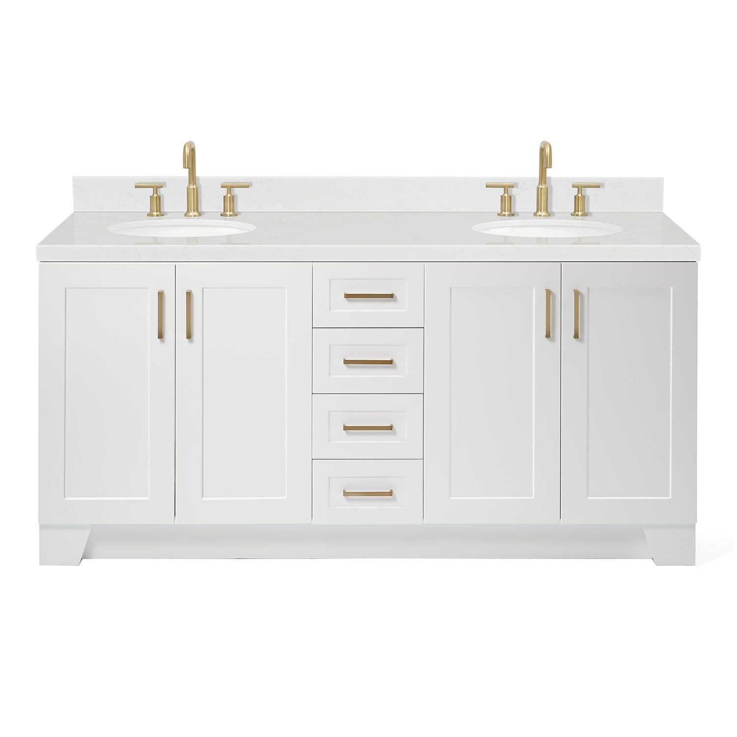 Taylor 72" White Freestanding Double Basin Vanity with Gold Hardware