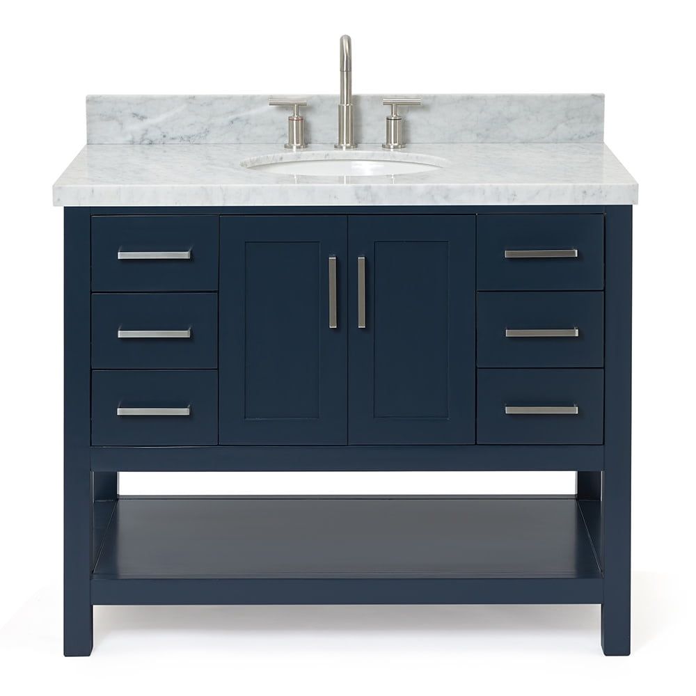 Magnolia 43" Midnight Blue Single Basin Vanity with Carrara White Top