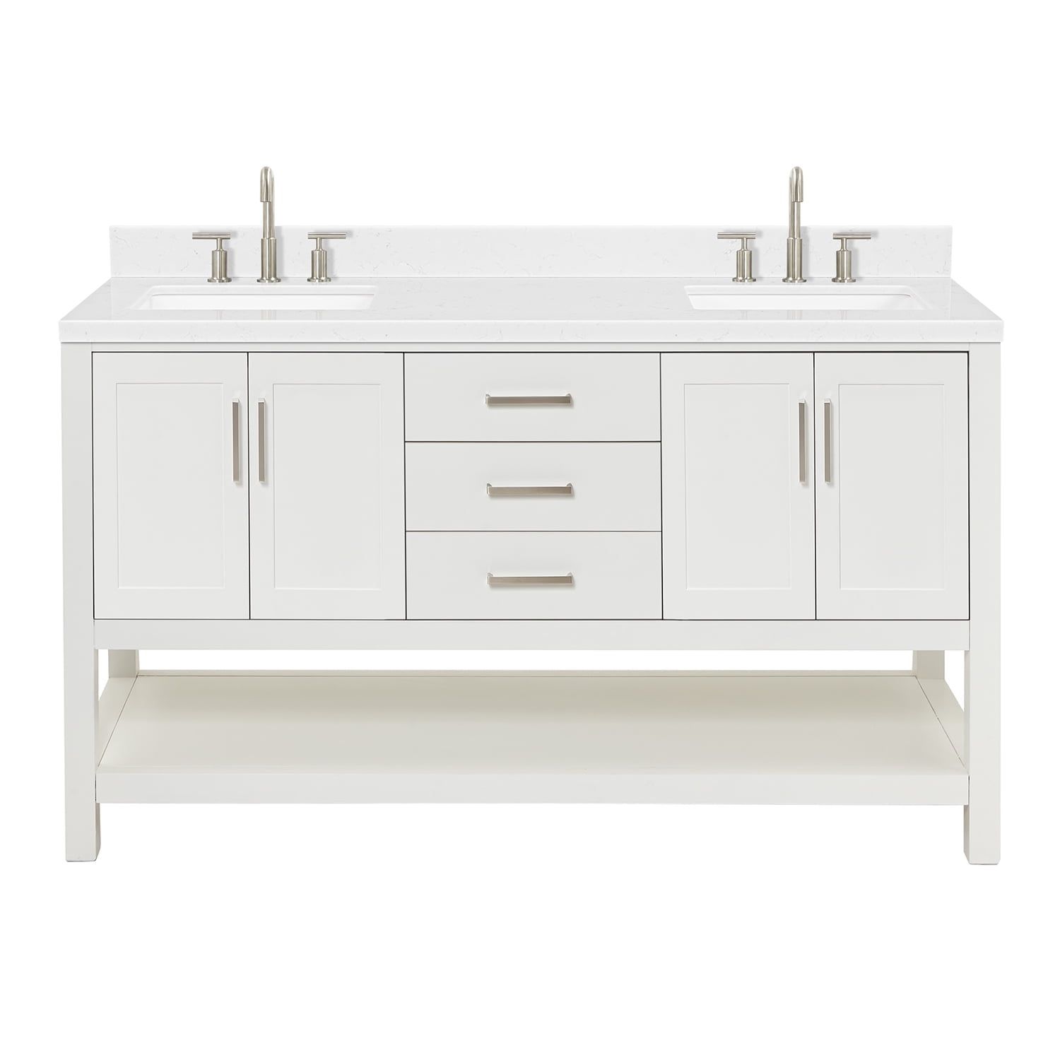 Magnolia 60" White Double Sink Freestanding Vanity with Quartz Top