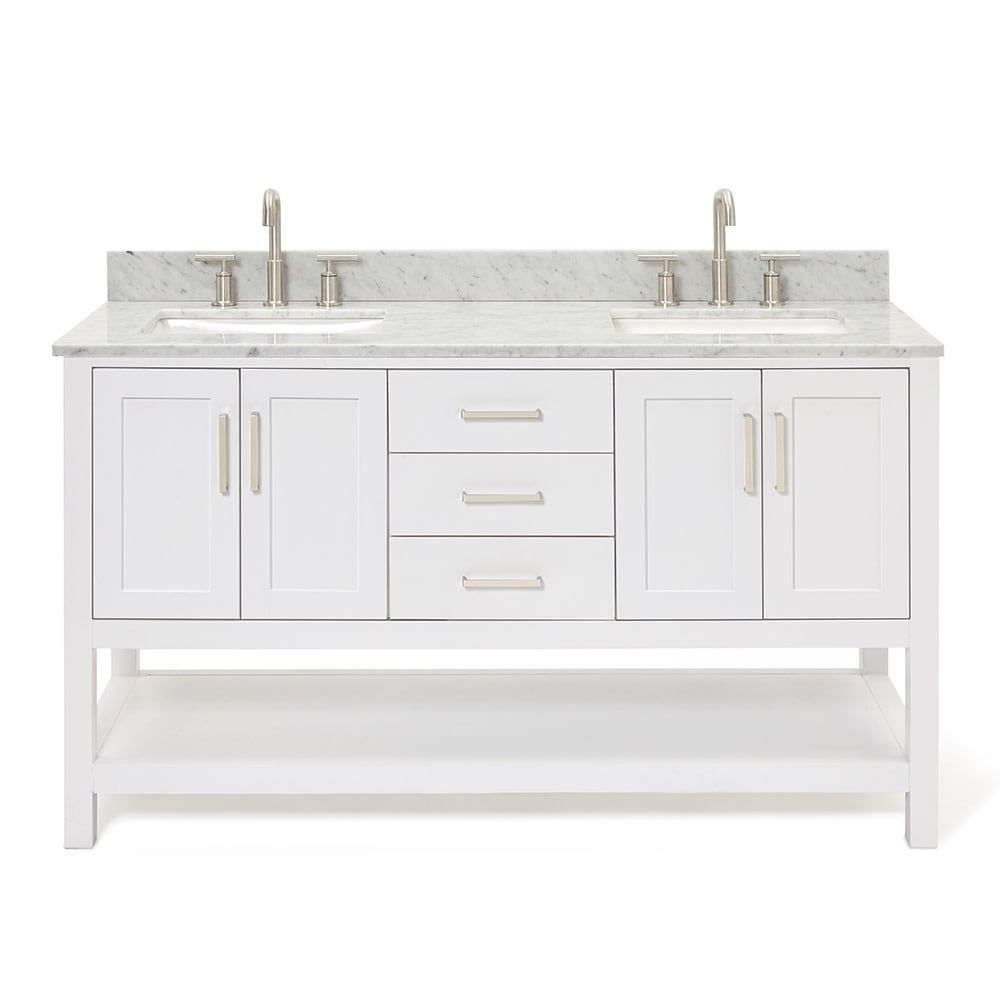 Magnolia 61" White Double Basin Freestanding Vanity with Carrara Top