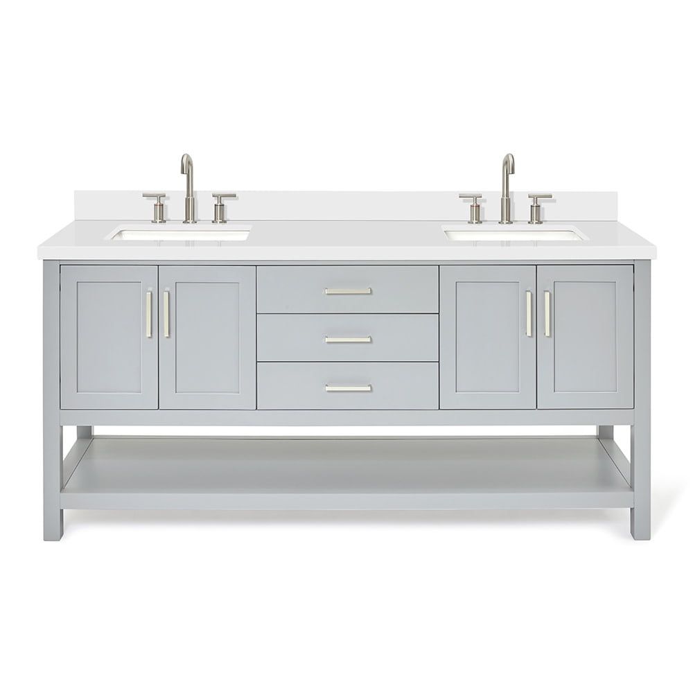 Magnolia 73" Grey Double Sink Vanity with White Quartz Top