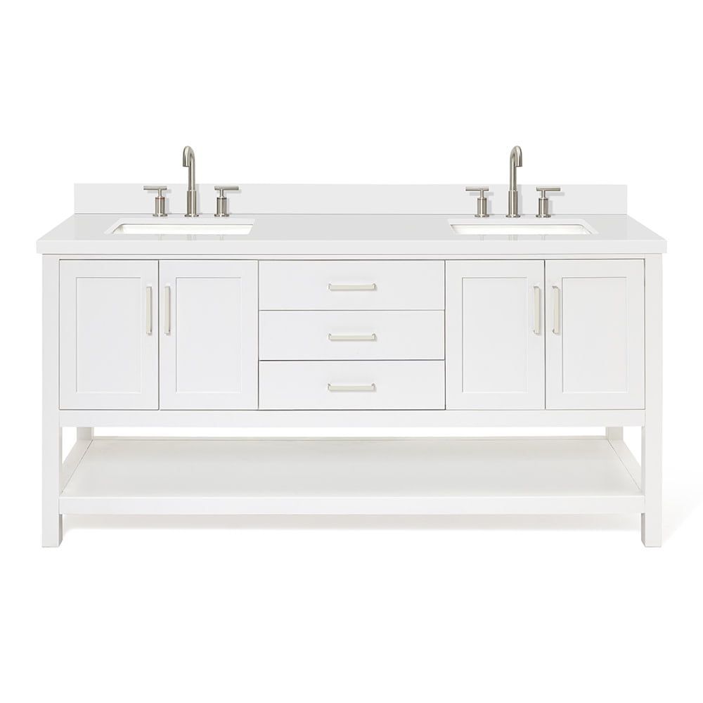 Magnolia 73" White Quartz Double Sink Freestanding Vanity