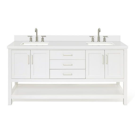 Magnolia 73" White Quartz Double Sink Freestanding Vanity