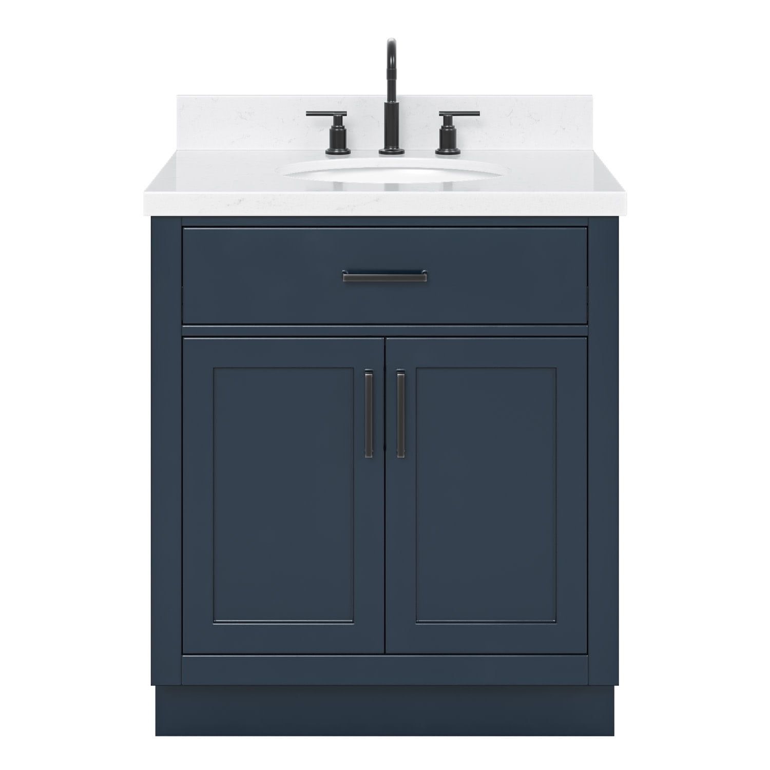 Midnight Blue Hardwood Freestanding Single Basin Vanity with Quartz Top