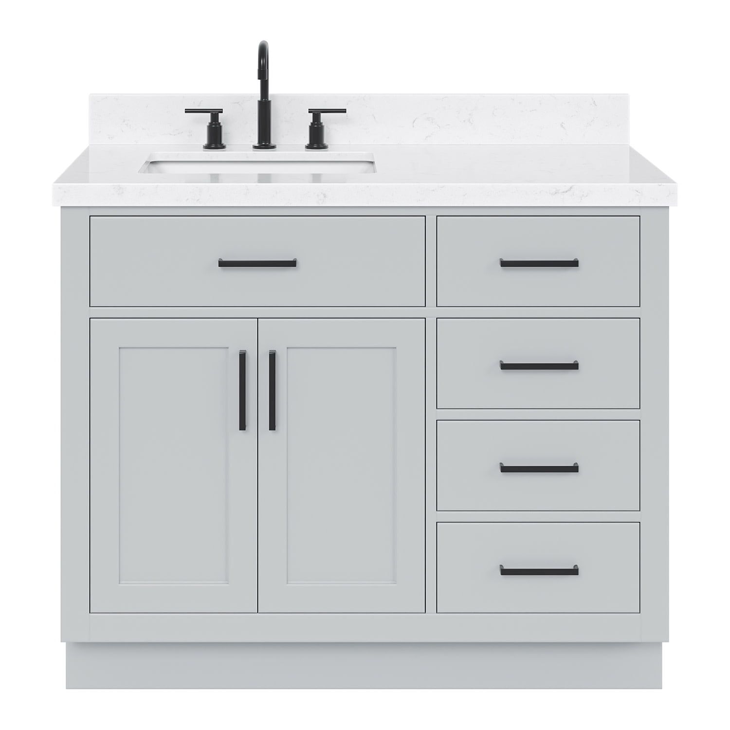Grey Hardwood Freestanding Single Basin Vanity with Quartz Top
