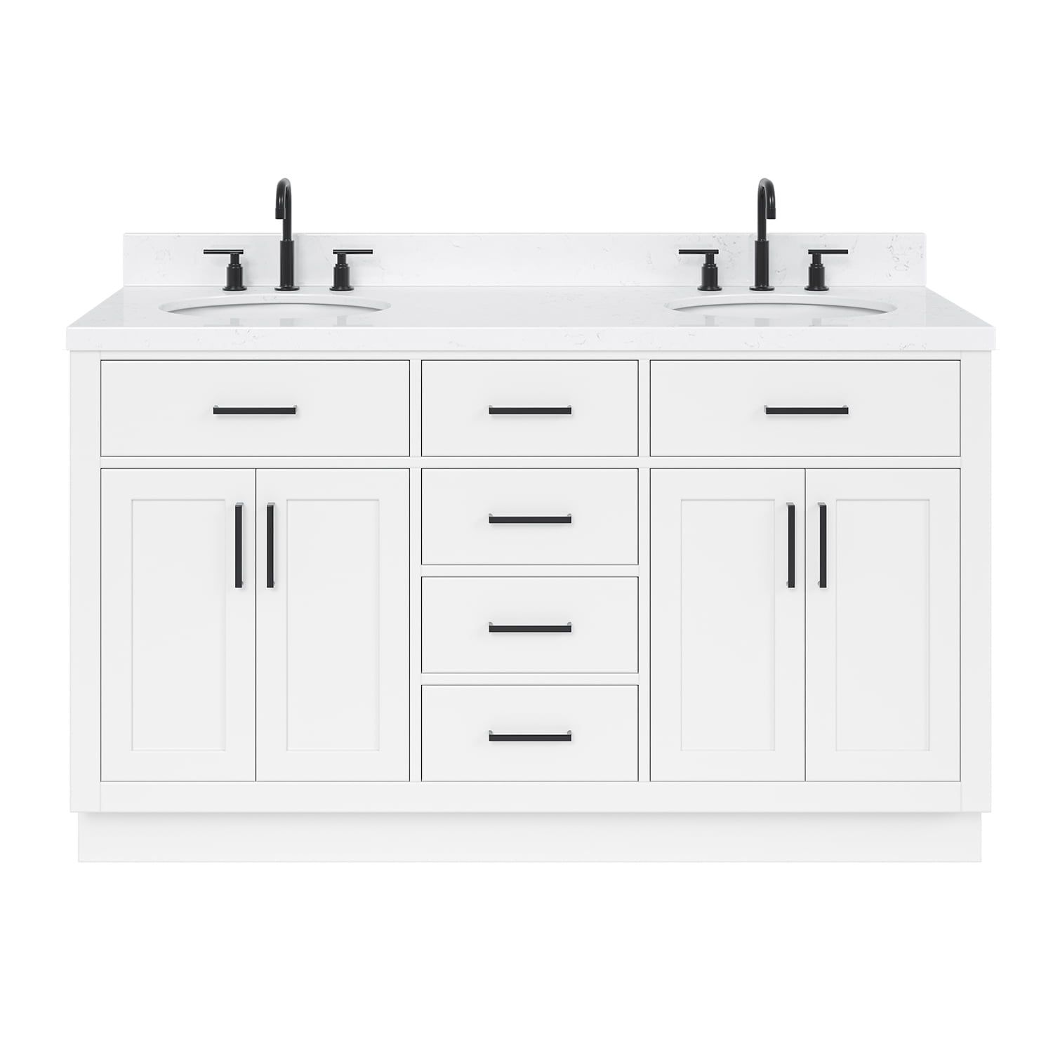 Hepburn 60" White Hardwood Double Basin Vanity Set