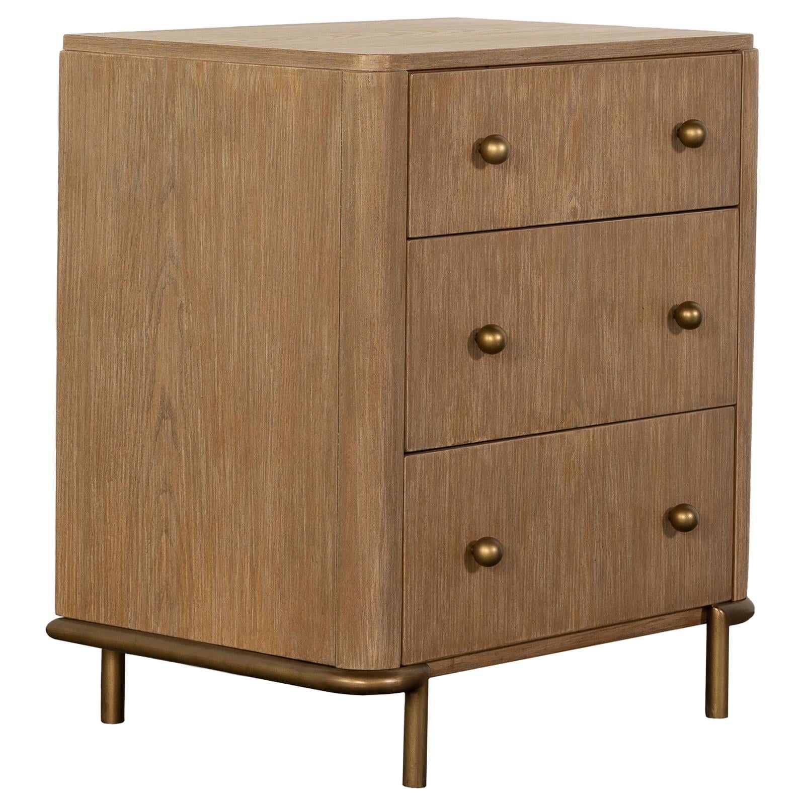 Arini Sand Wash 3-Drawer Nightstand with Brass Knobs