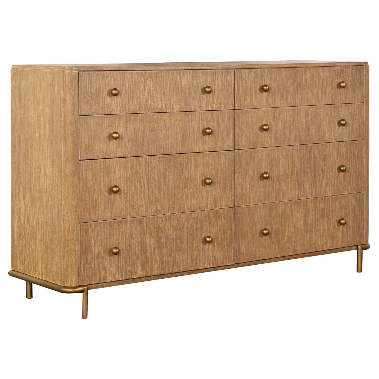 Arini Light Brown Mid-Century 8-Drawer Dresser with Felt Lined Drawer