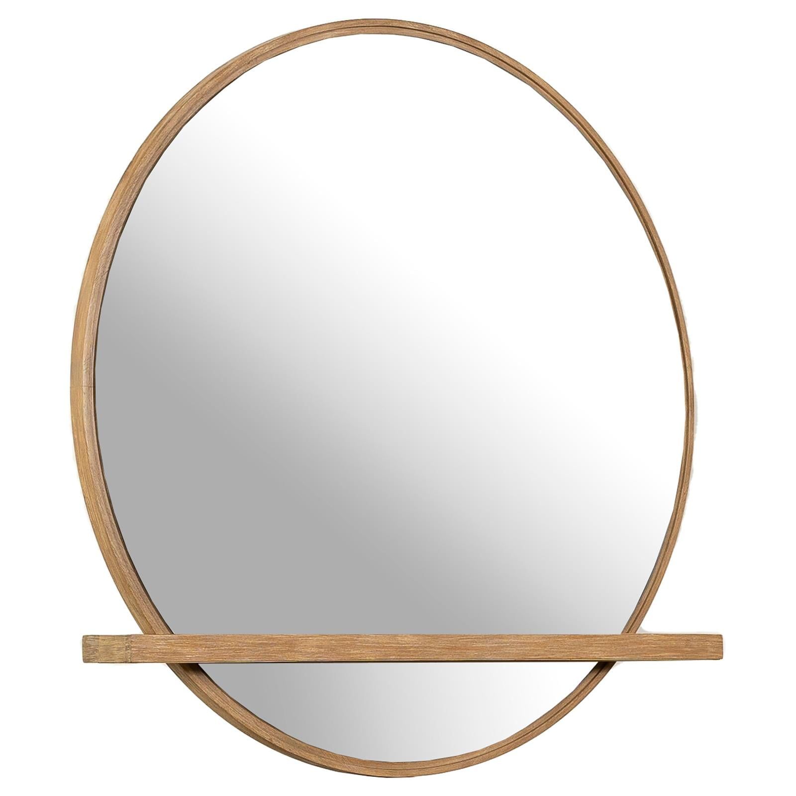 Round Sand Wash Wood Dresser Mirror with Tray