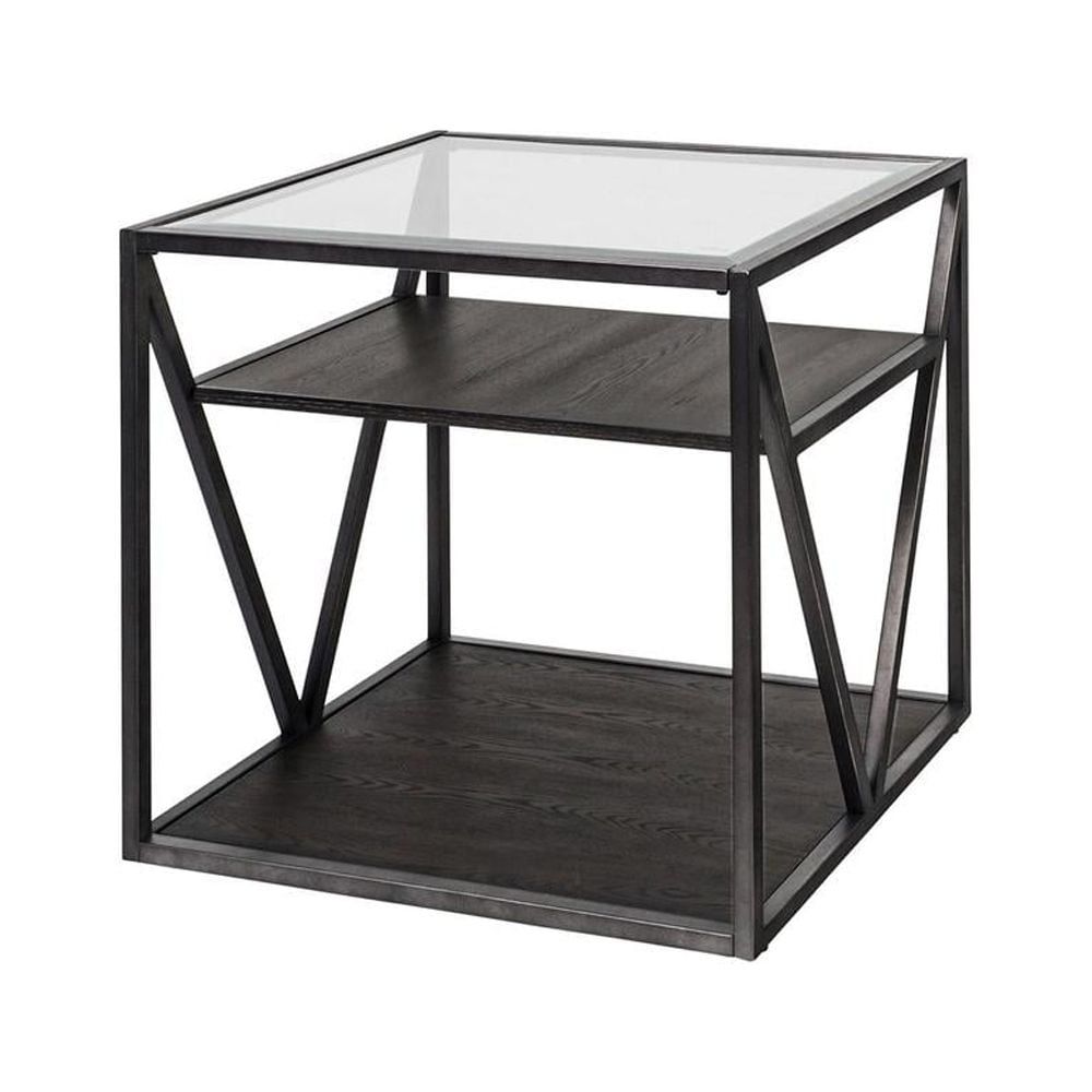 Arista Gray Metal and Wood Rectangular End Table