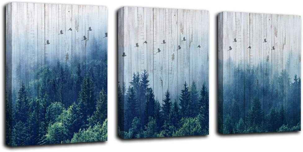 Misty Indigo Forest Landscape Canvas Wall Art Set