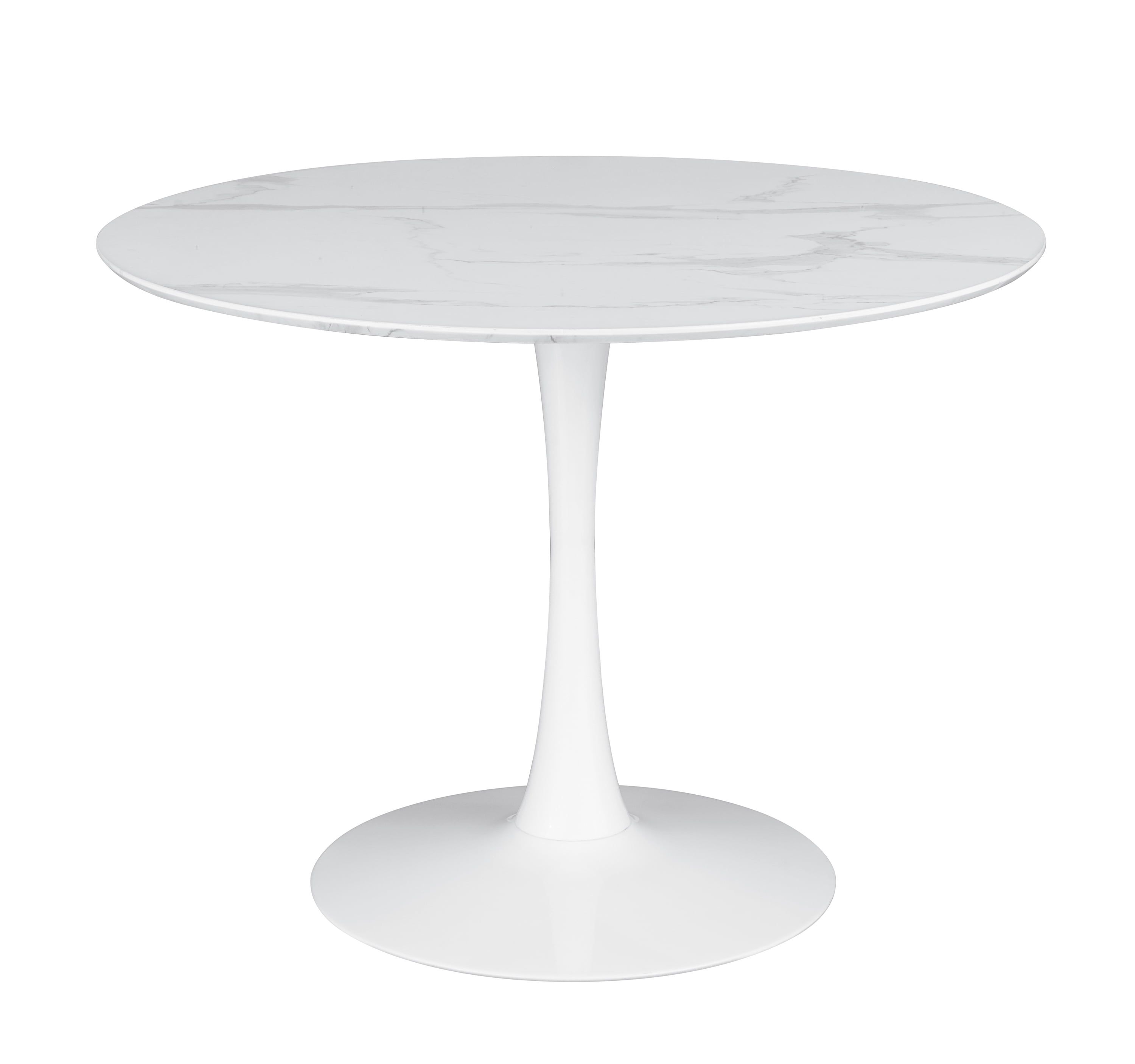 White Round Faux Marble Pedestal Dining Table