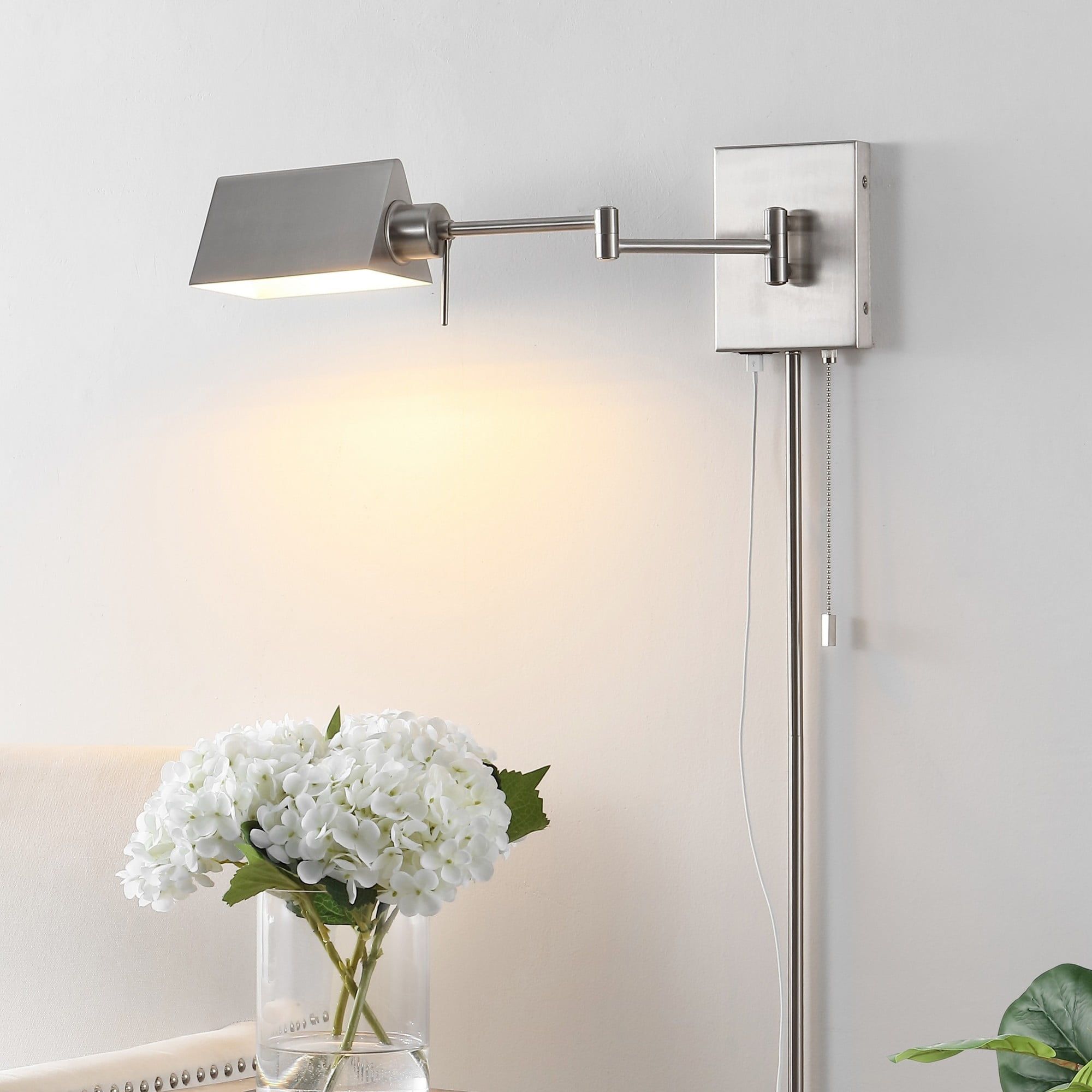 Nickel 22" Dimmable Swing Arm Wall Sconce with USB Port