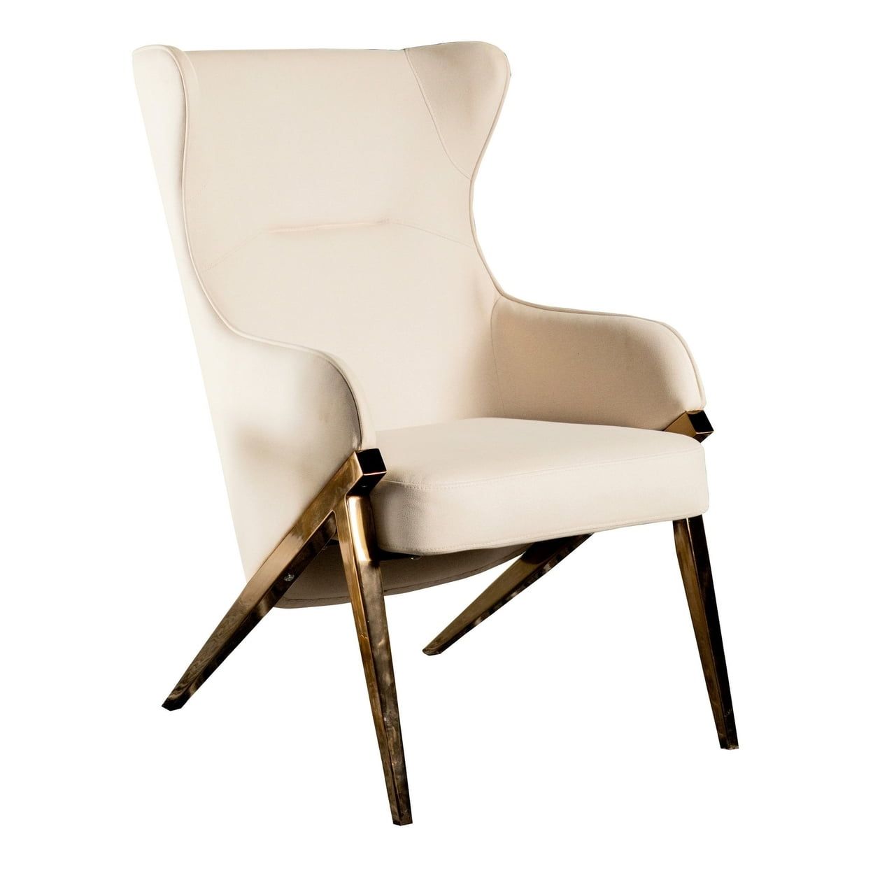 Beige Faux Leather Wingback Accent Chair with Wood Frame