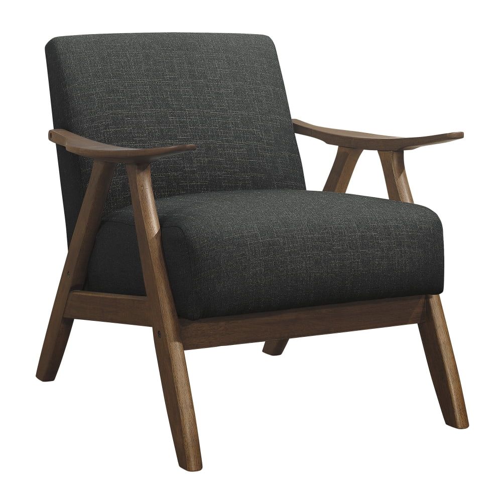 Dark Gray Upholstered Accent Chair with Walnut Wood Frame