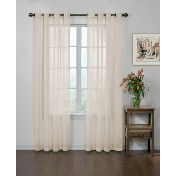 Ivory Sheer Polyester Grommet Window Curtain Panel, 59 x 63 inches