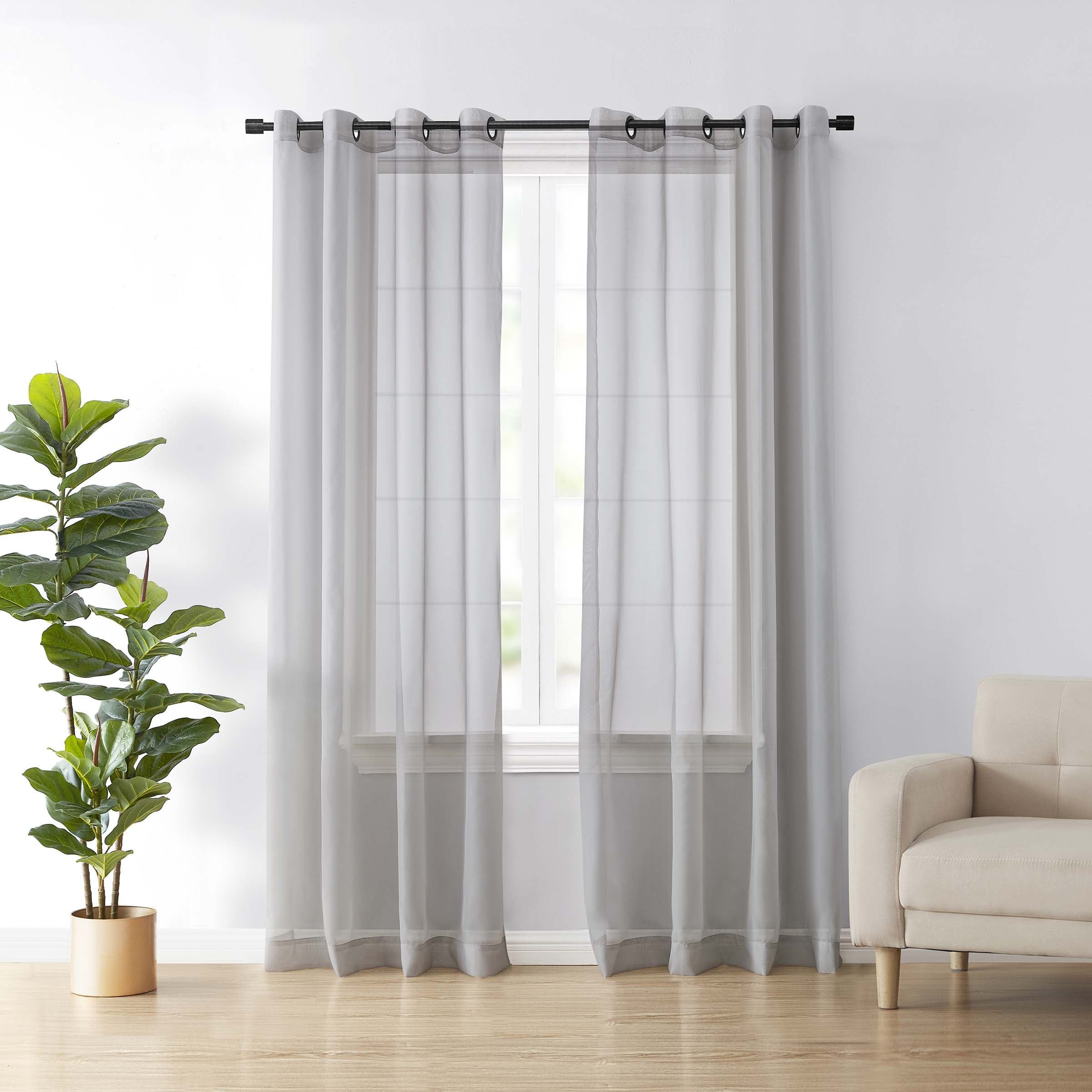 Light Grey Sheer Polyester Grommet Curtain Panel, 59" x 120"