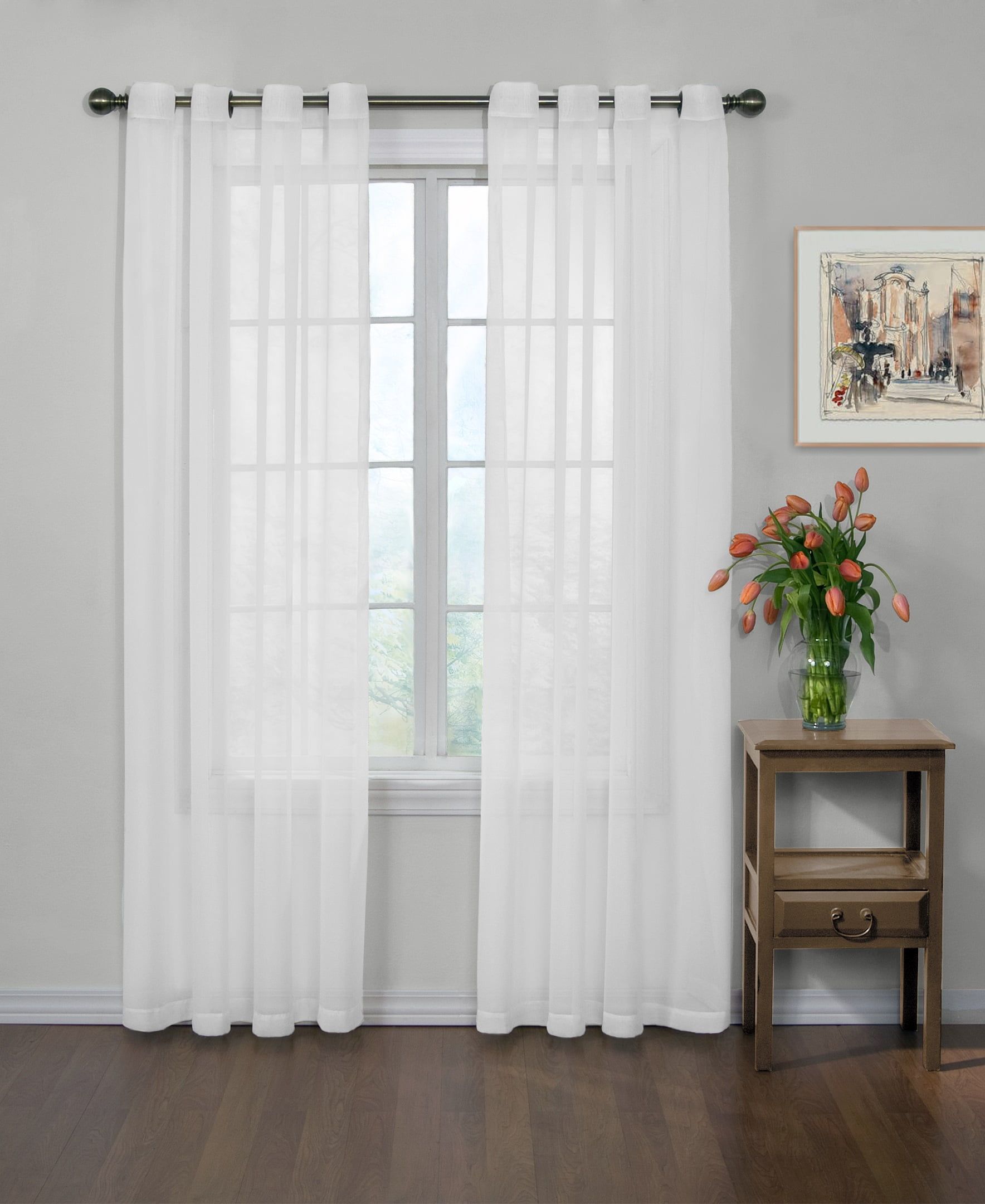 White Sheer Polyester Grommet Curtain Panel 59" x 84"